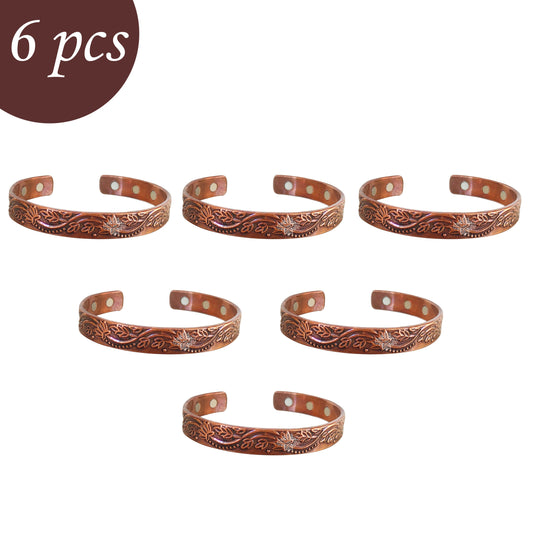 Indian Art Villa Pure Copper Kada With Embossed Floral Vines Dark Tone Design, Fashion Items & Accessorie, Diameter-2.8" Inches