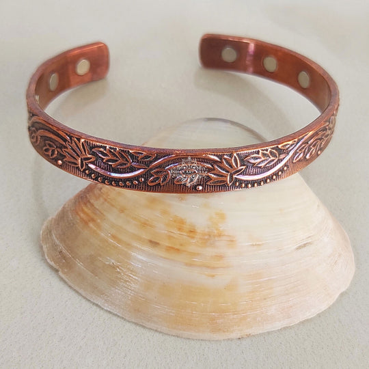 Indian Art Villa Pure Copper Kada With Embossed Floral Vines Dark Tone Design, Fashion Items & Accessorie, Diameter-2.8" Inches