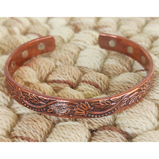 Indian Art Villa Pure Copper Kada With Embossed Floral Vines Dark Tone Design, Fashion Items & Accessorie, Diameter-2.8" Inches