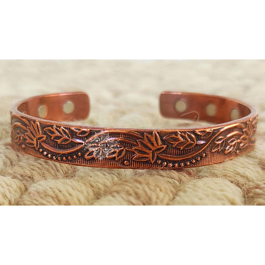 Indian Art Villa Pure Copper Kada With Embossed Floral Vines Dark Tone Design, Fashion Items & Accessorie, Diameter-2.8" Inches