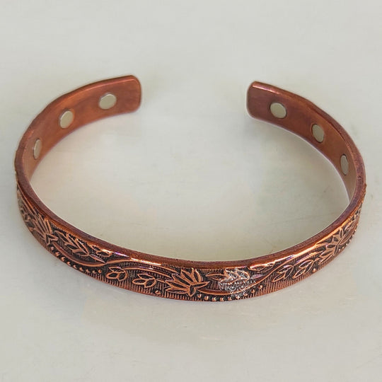 Indian Art Villa Pure Copper Kada With Embossed Floral Vines Dark Tone Design, Fashion Items & Accessorie, Diameter-2.8" Inches