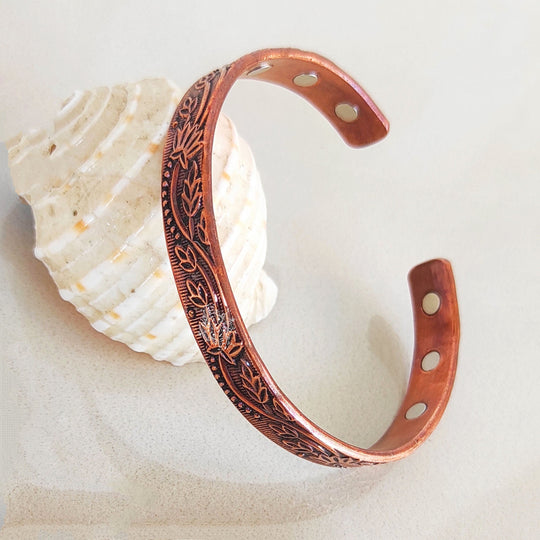 Indian Art Villa Pure Copper Kada With Embossed Floral Vines Dark Tone Design, Fashion Items & Accessorie, Diameter-2.8" Inches