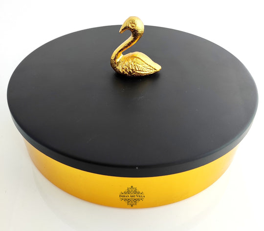 IndianArtVilla Handcrafted Masala Box with Black Lid and a designer handle | Diameter 8"