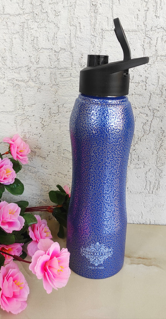 Indian Art Villa Stainless Steel Bottle Ergonomic Design With Sipper Cap, Color-Antique Blue