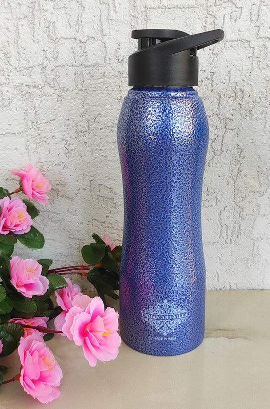 Indian Art Villa Stainless Steel Bottle Ergonomic Design With Sipper Cap, Color-Antique Blue