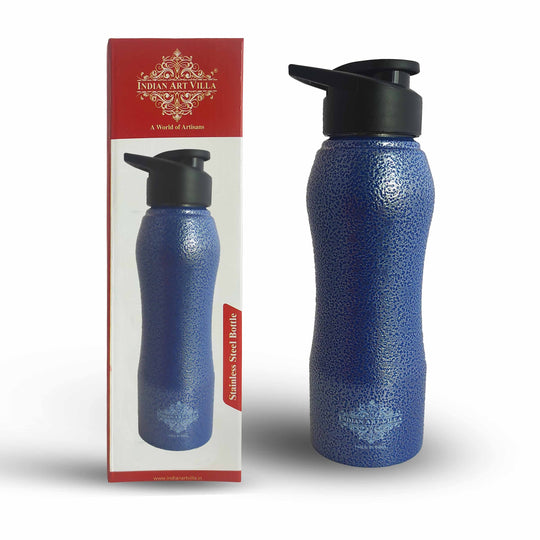 Indian Art Villa Stainless Steel Bottle Ergonomic Design With Sipper Cap, Color-Antique Blue