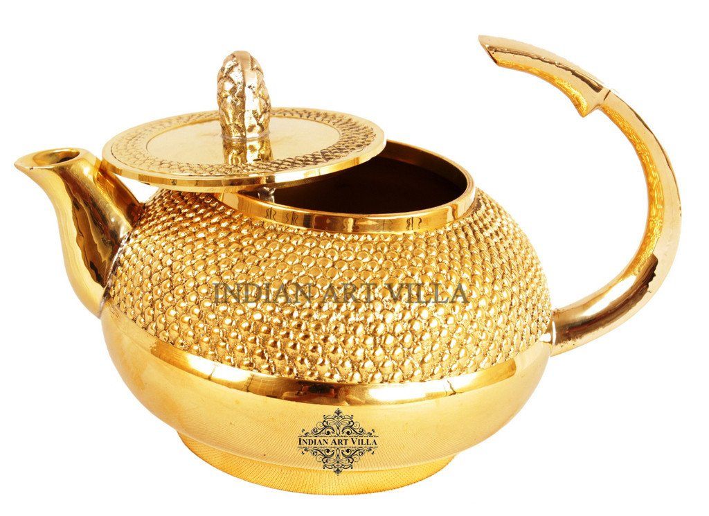 Beautiful Design Shining Brass Round Lining Tea Pot