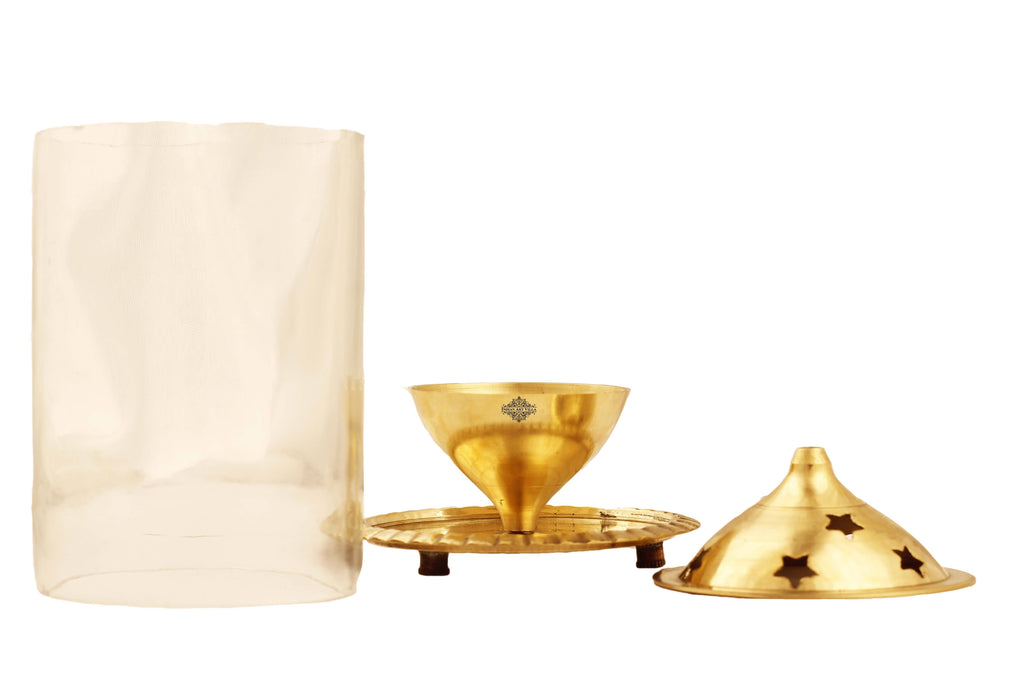 Brass Akhand Pillar Design With Plate Diya Aarti Lamp IAV-BR-11-102-