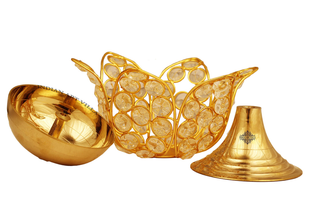 Brass Crystal Flower Design Diya Aarti Lamp IAV-BR-11-106-