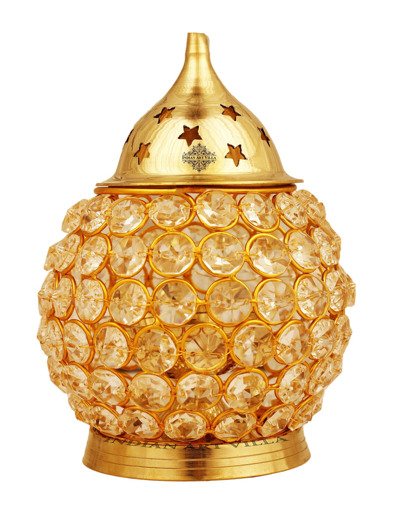 Brass Crystal Matka Design Diya Aarti Lamp IAV-BR-11-105- 12 Cm Height