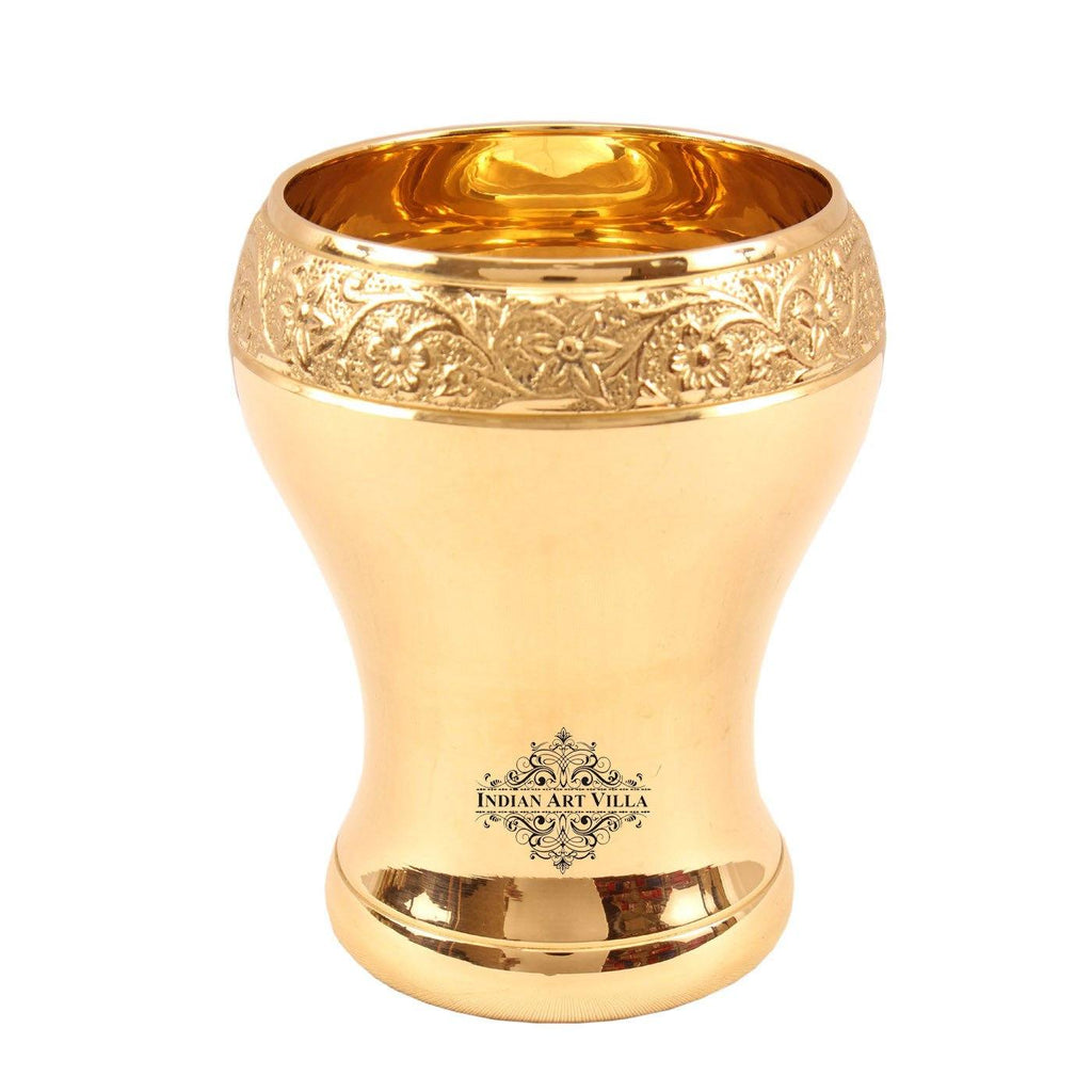 Brass Curved Mughlai Design Glass Tumbler 11 Oz