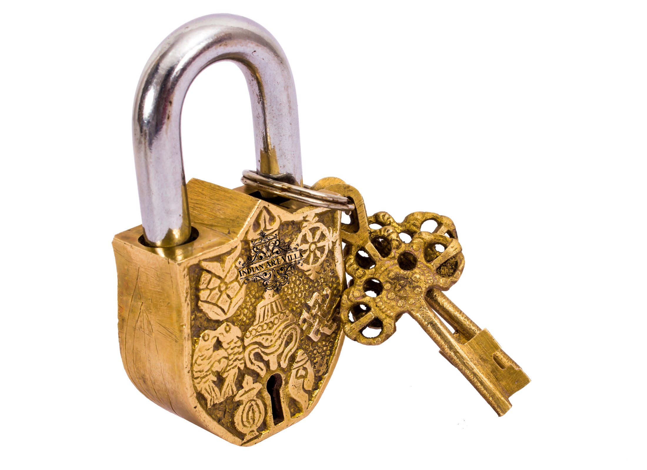 INDIAN ART VILLA Brass Vastu Fengshui Design Lock with 2 Keys