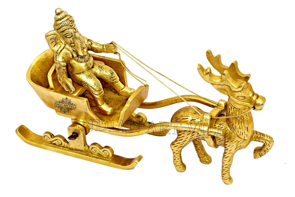 Brass Ganesh ji on Reindeer Sleigh Figurines CC-1