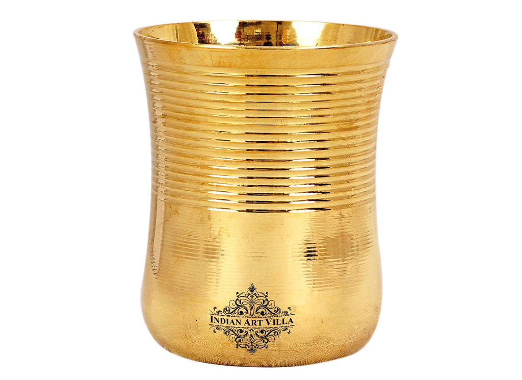 Brass Half Lining Design Glass Tumbler Cup, Serving Drinking Water, 350 ML