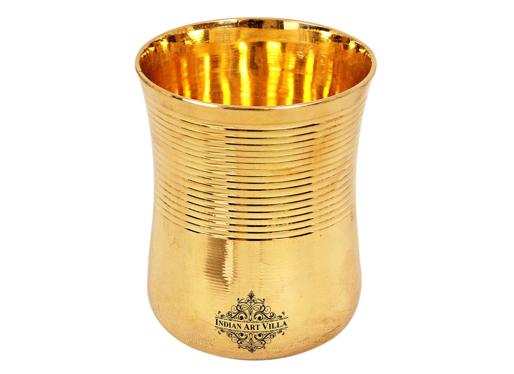 Brass Half Lining Design Glass Tumbler Cup, Serving Drinking Water, 350 ML Brass Tumblers BR-1 