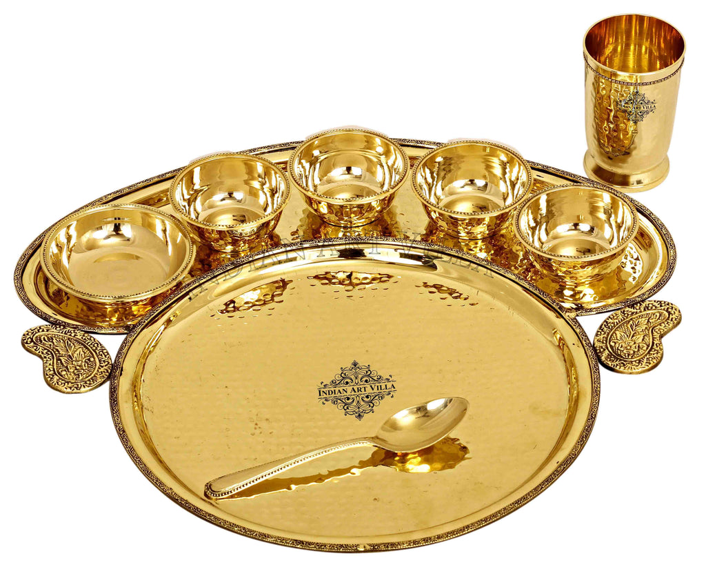 Brass Hammered Maharaja Design 8 Piece Dinner Set Brass Dinner Set IAV-BB-TW-112