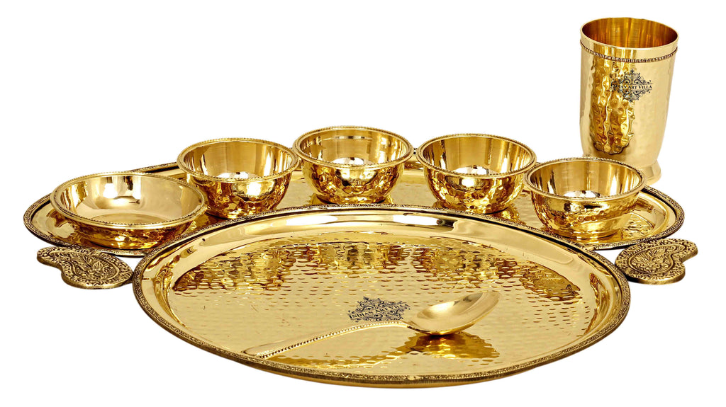Brass Hammered Maharaja Design 8 Piece Dinner Set
