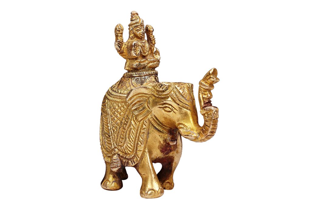 Brass Handmade Godess Lakshmi on Elephant, Pooja Temple Home Hotel