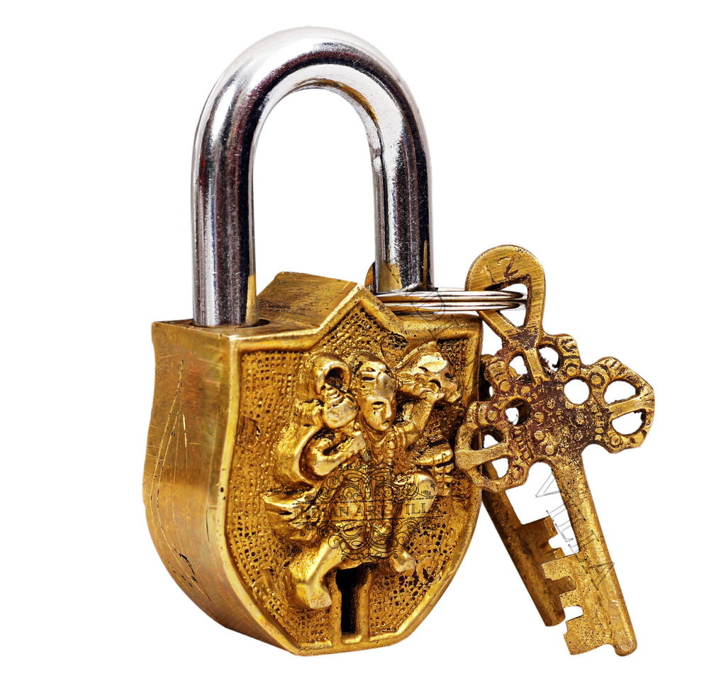 Brass Handmade Hanuman Ji Design Lock With 2 Keys Designer Locks CC-1