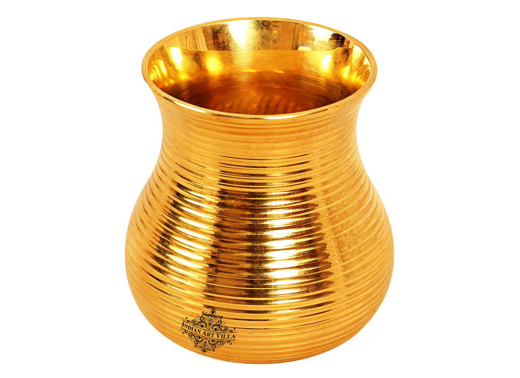 Brass Handmade Lining Design Glass Tumbler Cup,Serving Drinking Water, 350 ML Brass Tumblers BR-1 