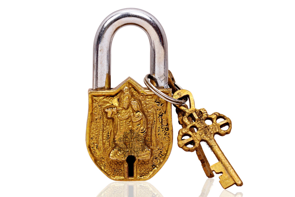 Brass Handmade Radha Krishna Design Lock With 2 Keys