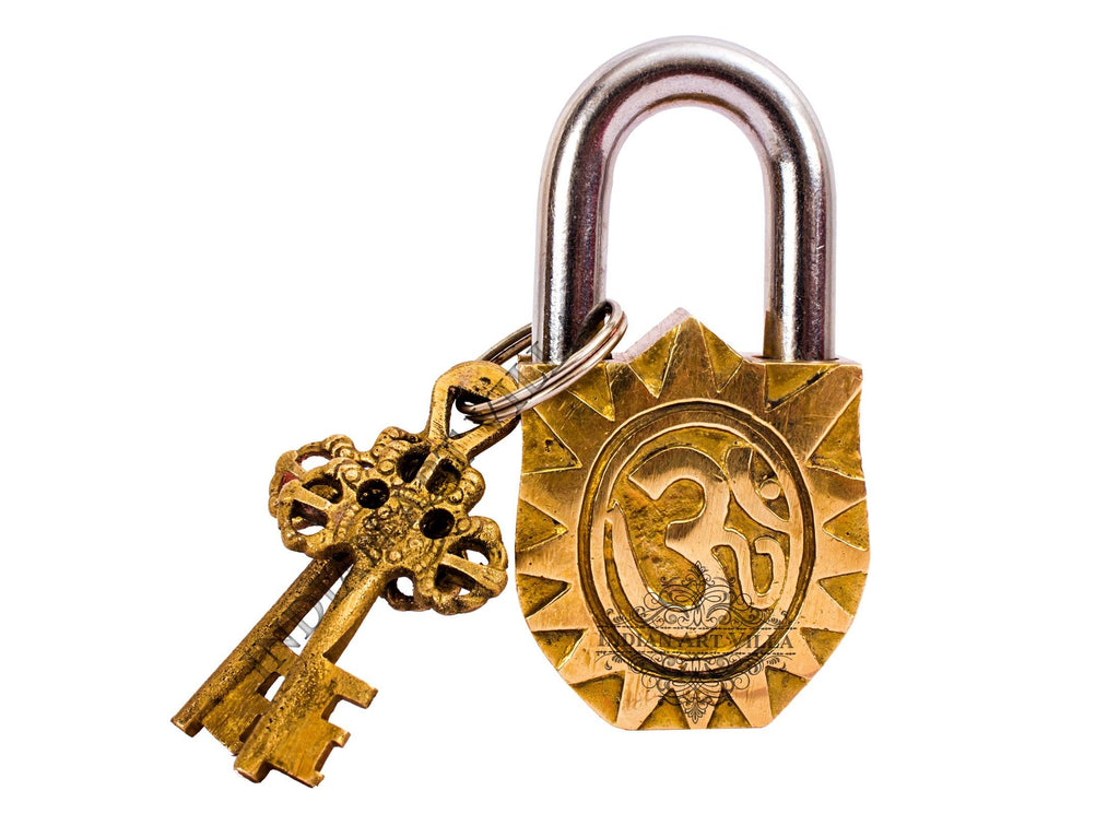 Brass Handmade Radha Krishna Design Lock With 2 Keys Designer Locks CC-1