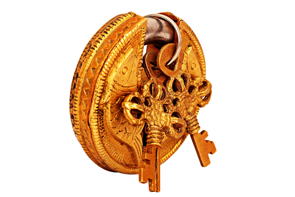 Brass Handmade Round Fish Design Lock With 2 Keys Designer Locks CC-1