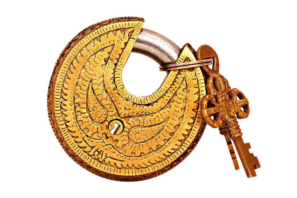 Brass Handmade Round Fish Design Lock With 2 Keys Designer Locks CC-1