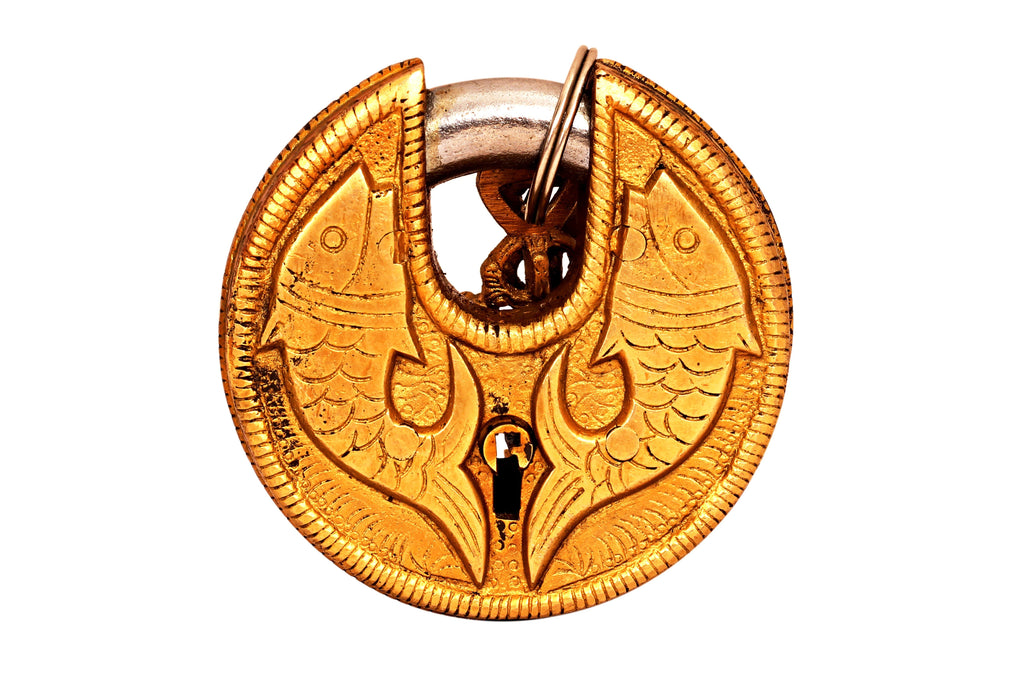 Brass Handmade Round Fish Design Lock With 2 Keys
