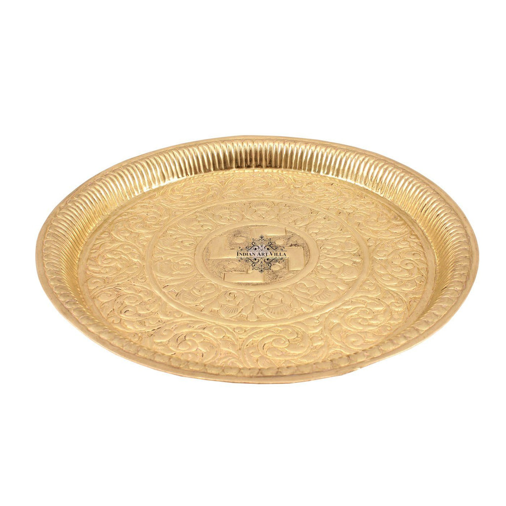 Brass Handmade Swastik Design Pooja Thali Plate Pooja Thali BR-6 Big