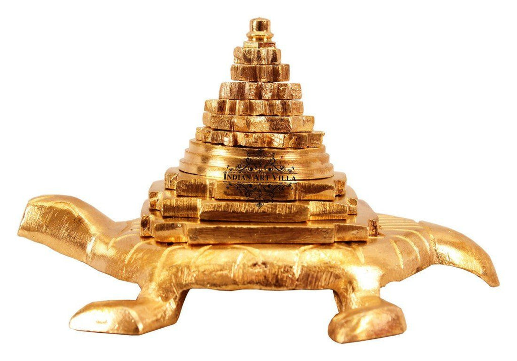 Brass Handmade Three Stage Vastu Feng Shui Pyramid on Tortoise Vastu Items Indian Art Villa