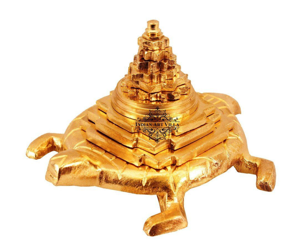Brass Handmade Three Stage Vastu Feng Shui Pyramid on Tortoise Vastu Items Indian Art Villa