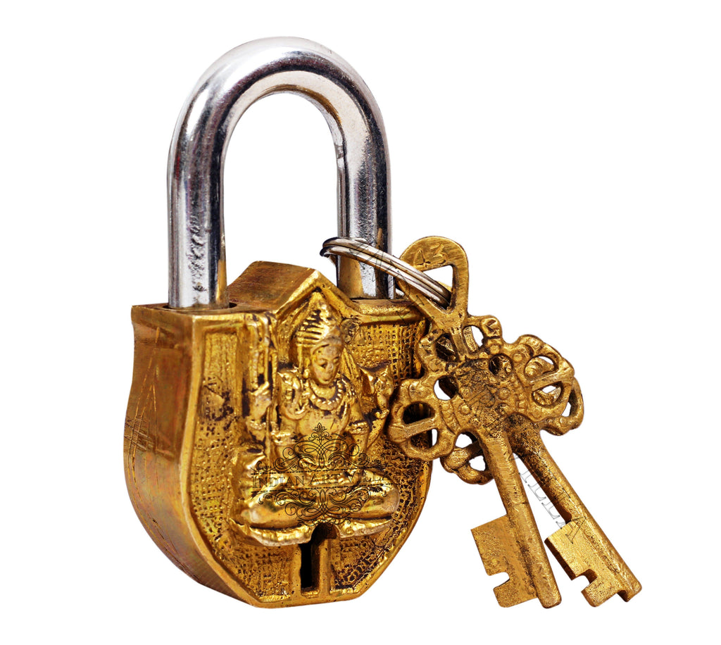 Brass Meditating Lord Shiv Design Lock With 2 Keys Designer Locks CC-1