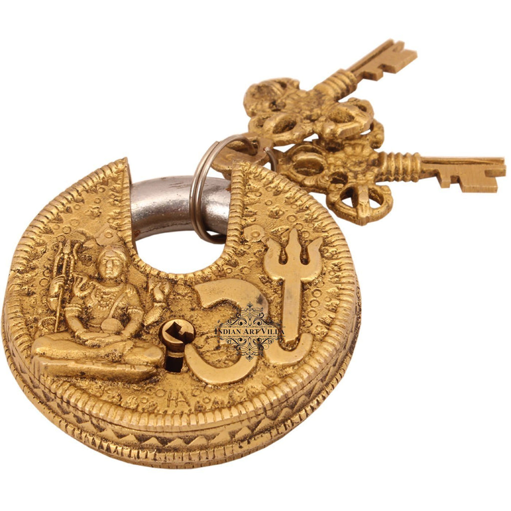 Brass Om Design Round Lock with 2 Keys