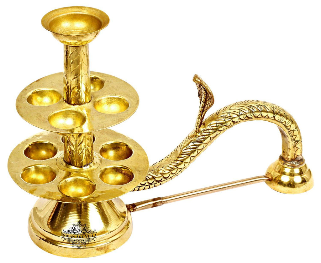 Brass Pooja Arti Diya with 11 Wicks/Batti Holder Aarti Lamp CC-1