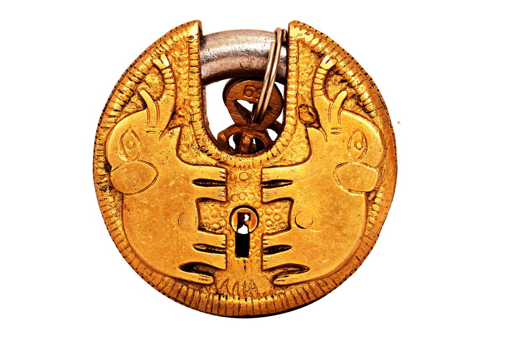Brass Round Elephant Design Lock with 2 Keys