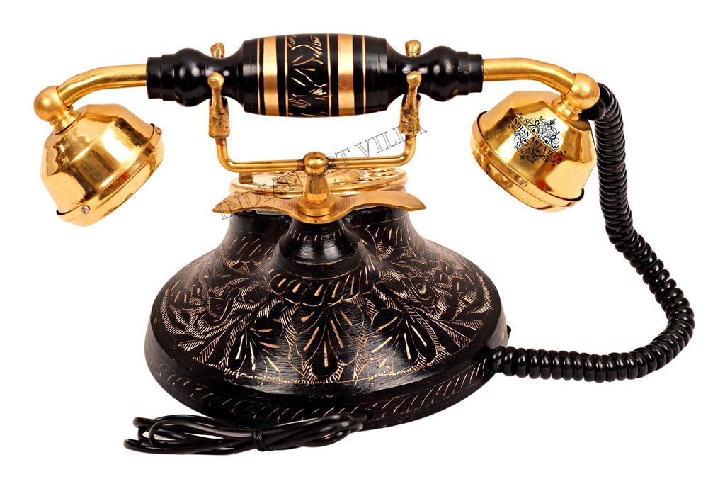 Brass Round Engraved Landline Phone Home Accent HR-1