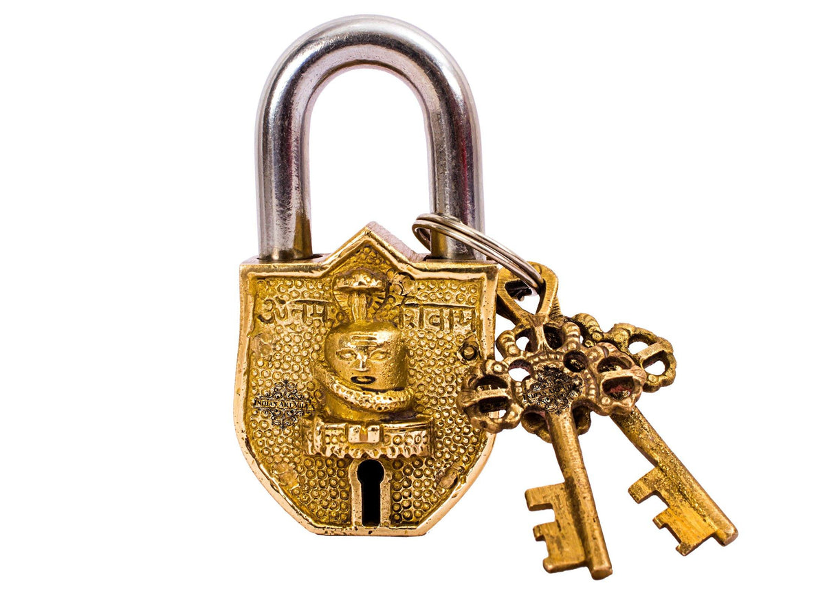 INDIAN ART VILLA Brass Shiv Ling Design Lock with 2 Keys – IndianArtVilla