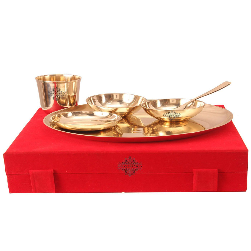 Bronze 6 Piece Thali Set with Red Velvet Box Bronze Dinner Sets K-1