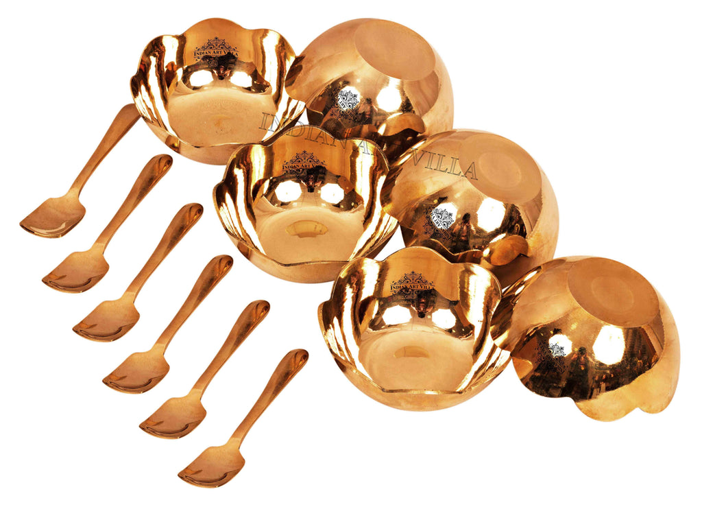 Bronze Kansa Utensil Set of 6 Ice Cream Bowl & 6 Ice Cream Spoon (12 Pieces) Bronze Bowls IAV-KB-TW-115