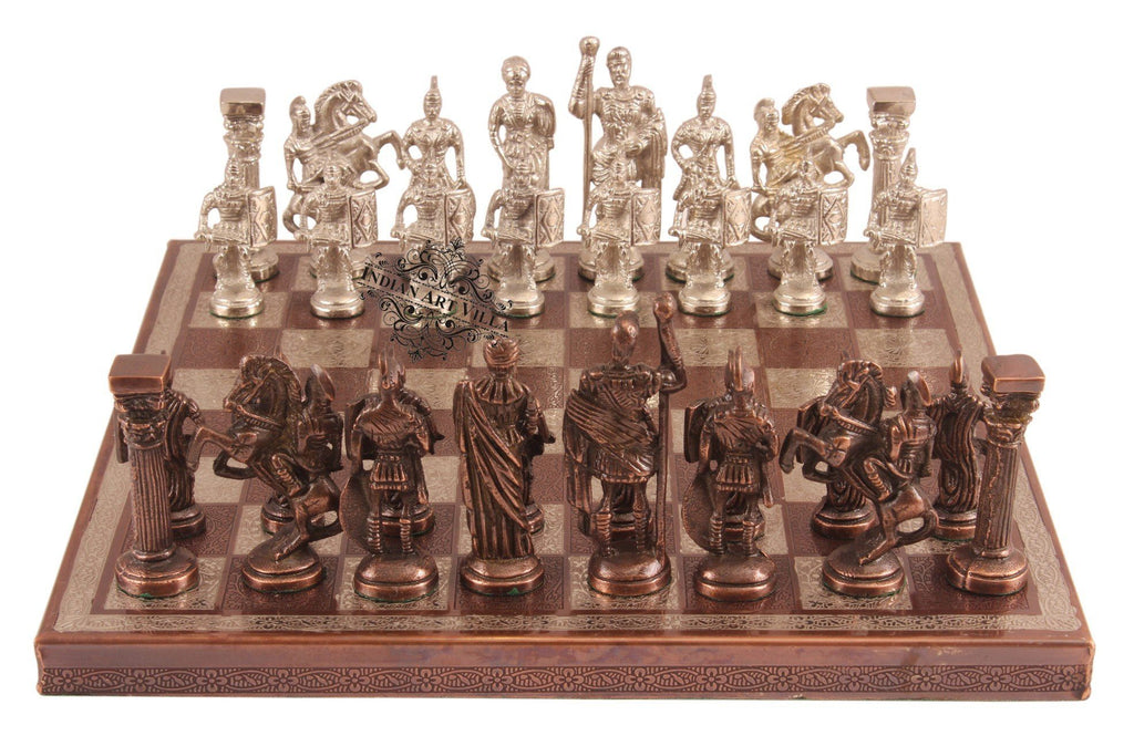 Collectible Brass Chess with Brown and Silver Greek Poseidon Pieces Home Accent Indian Art Villa