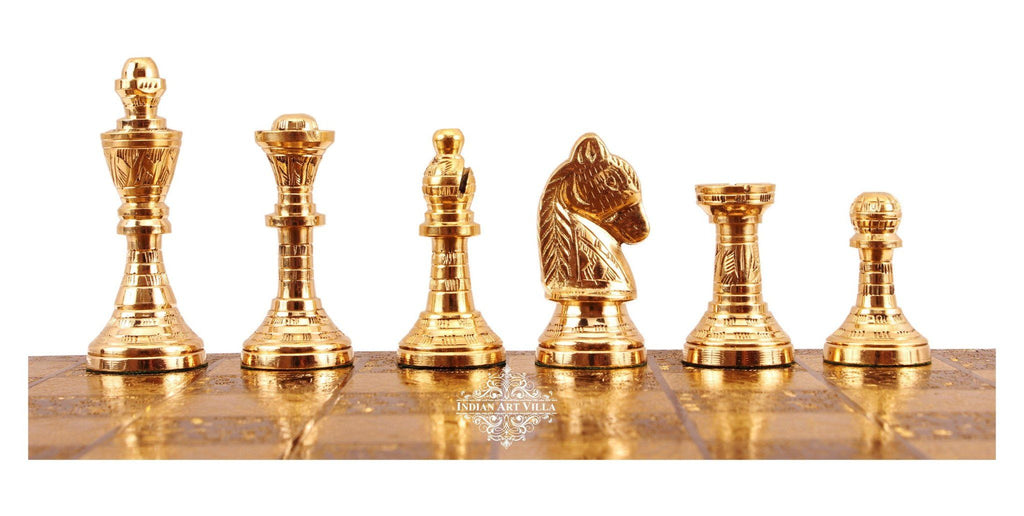 Collectible Brass Chess with Pieces (Coffee Brown and Golden) Home Accent Indian Art Villa
