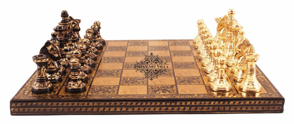 Collectible Brass Chess with Pieces (Coffee Brown and Golden)