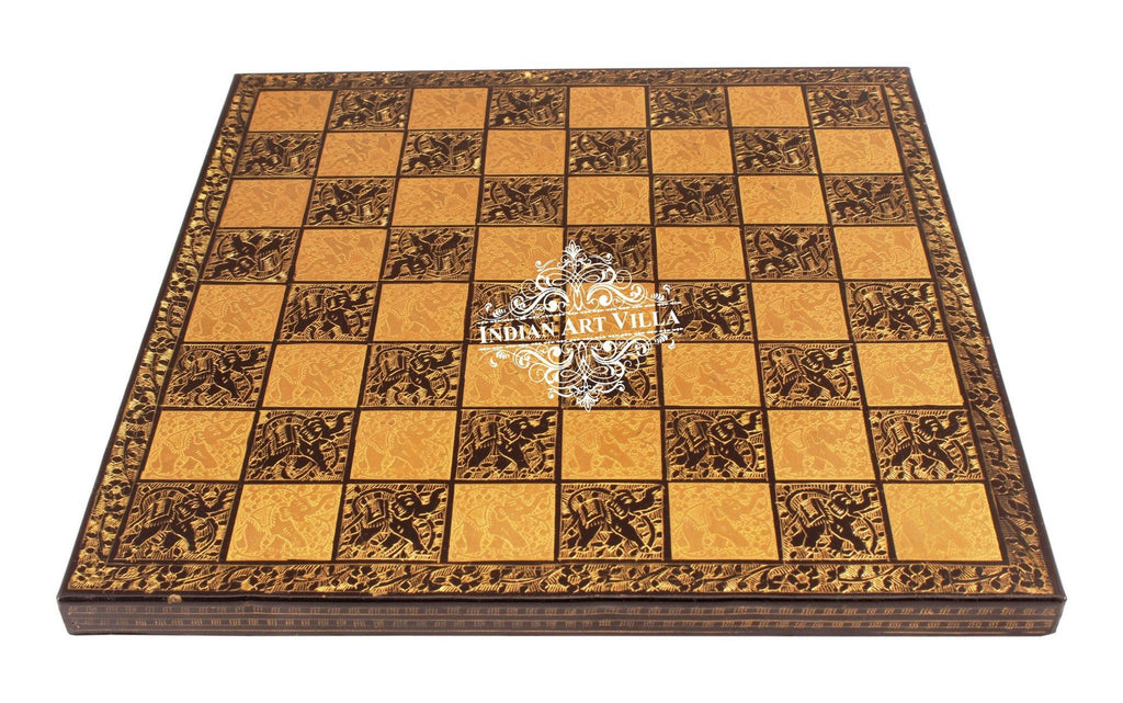 Collectible Brass Chess with Pieces (Coffee Brown and Golden) Home Accent Indian Art Villa