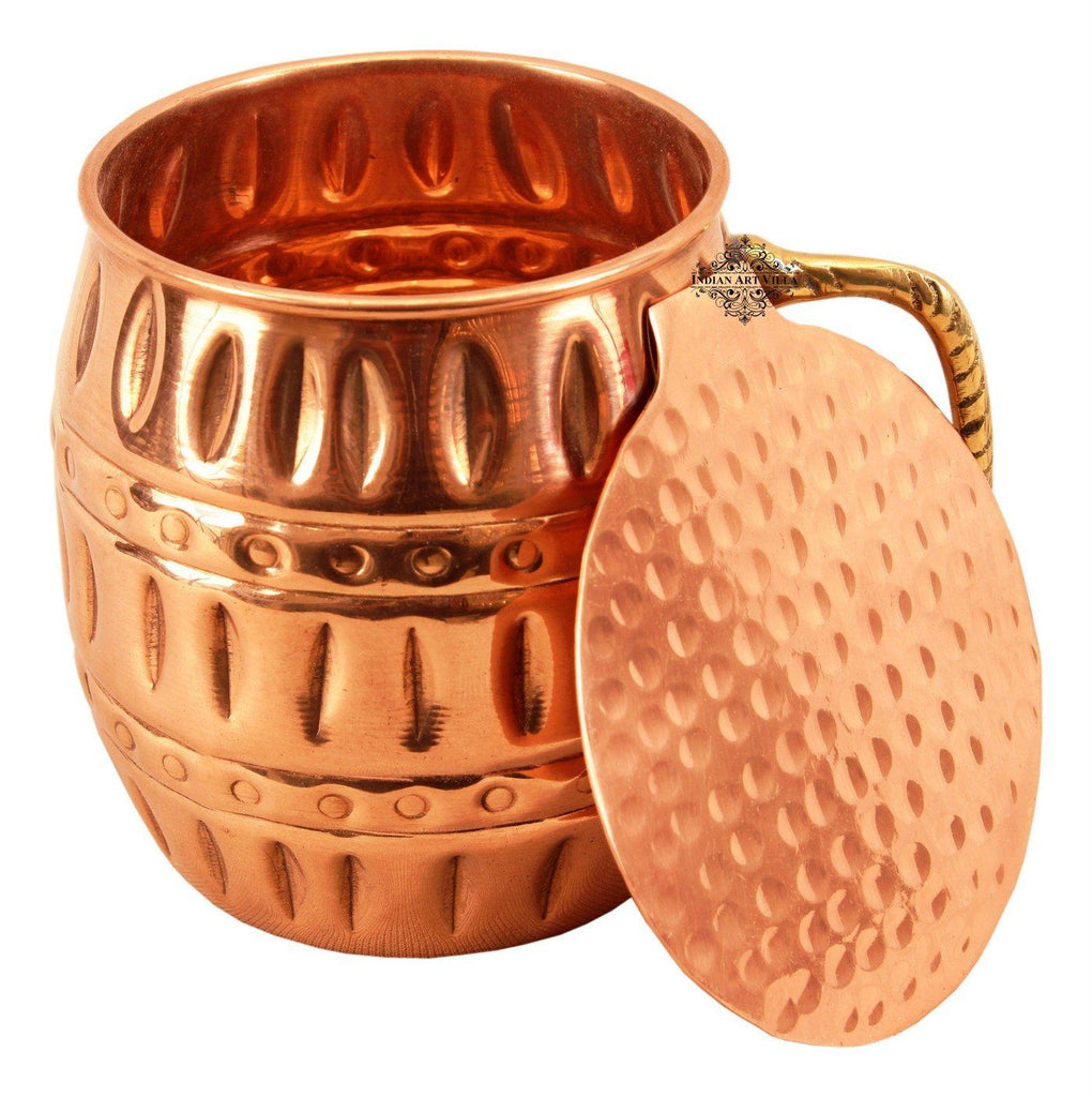 Copper Beer Mug Cup with Coaster | 530 ML Copper Ware Bar Ware Combo Indian Art Villa