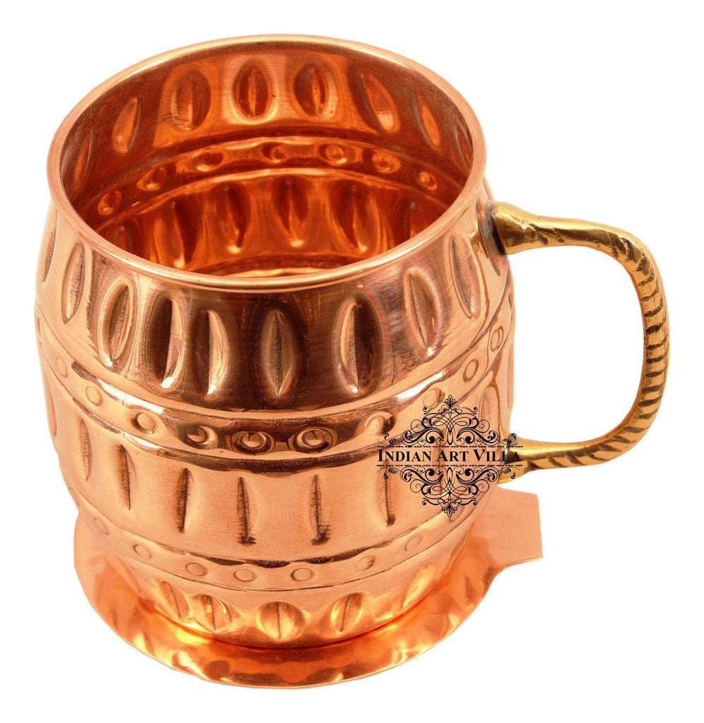 Copper Beer Mug Cup with Coaster | 530 ML Copper Ware Bar Ware Combo Indian Art Villa