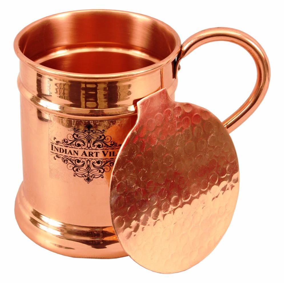 Copper Big Mug Cup 20 Oz with Coaster Coaster Beer Mugs Indian Art Villa