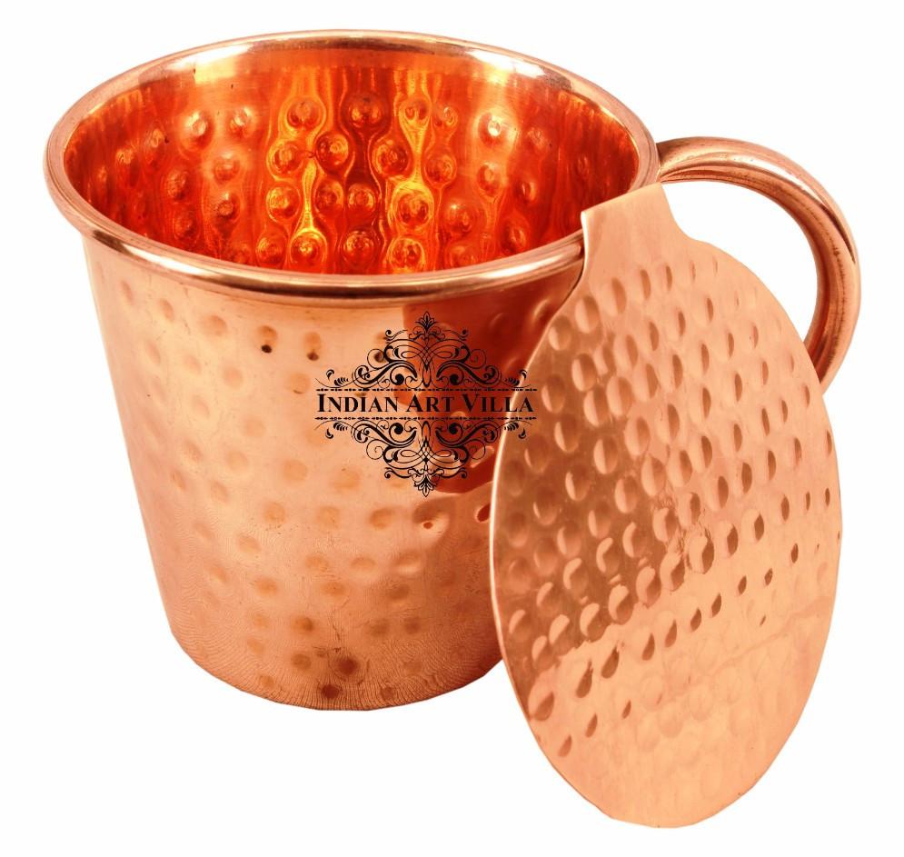 Copper Big Top Hammered Mug Cup 13 Oz with Coaster Coaster Beer Mugs Indian Art Villa
