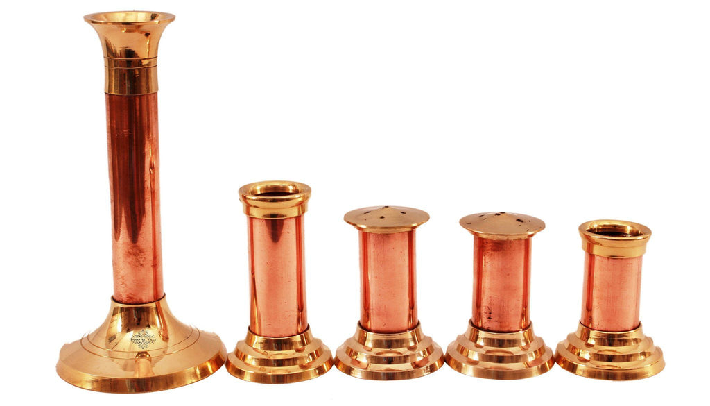 Copper Brass Set of Salt Pepper Shaker Candle Straw Toothpic Stand Indian Art Villa
