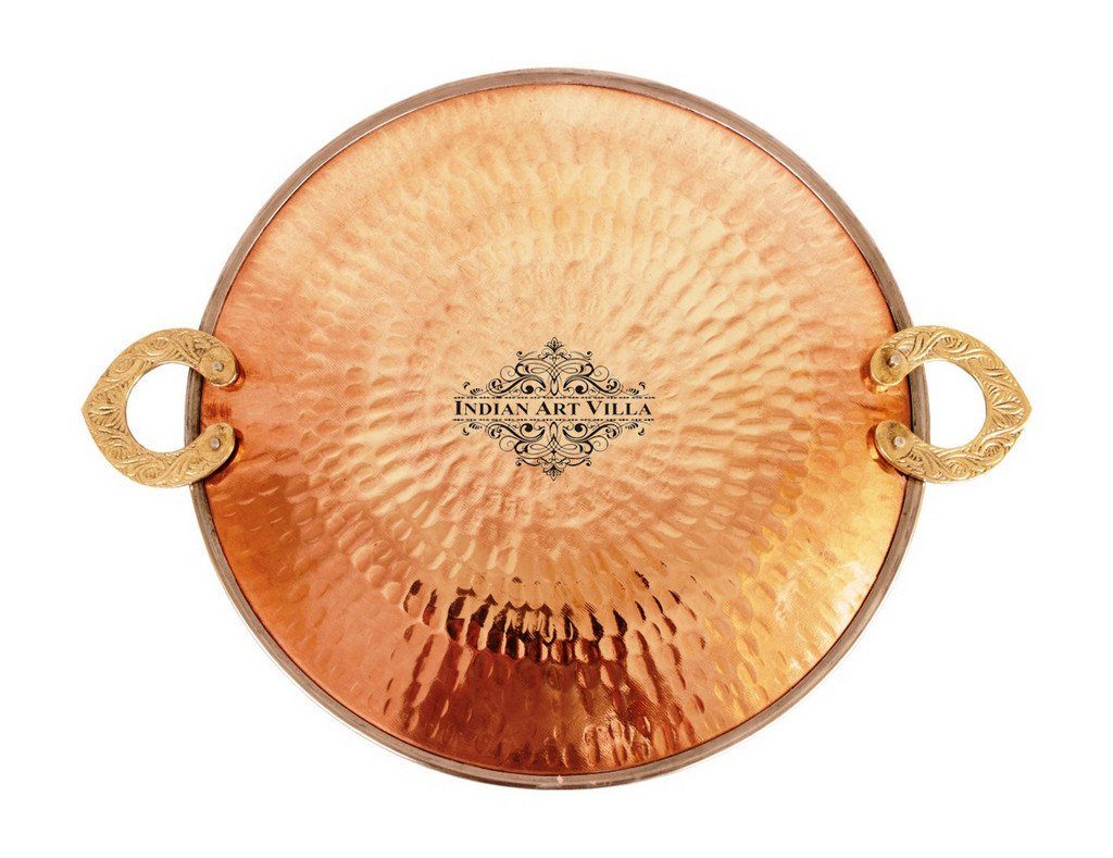 Copper Brass Sigri Angeethi & 1 Steel Copper Tawa Platter with 1 Spoon Steel Copper Serve Ware Combo Indian Art Villa